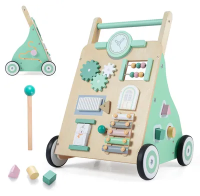 Productafbeelding van COSTWAY 2-in-1 loopfiets, babyloopwagen voor kinderen vanaf 1 jaar, multifunctionele loopfiets met Montessori-activiteitencentrum en 10 interactieve activiteiten