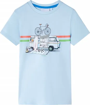 Produktbild von Kinder T-Shirt Hellblau Gr. 116 mit Bus Aufdruck aus 100 % Baumwolle