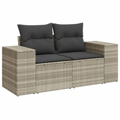 Produktbild von Gartensofa mit Kissen 2-Sitzer Hellgrau Poly Rattan