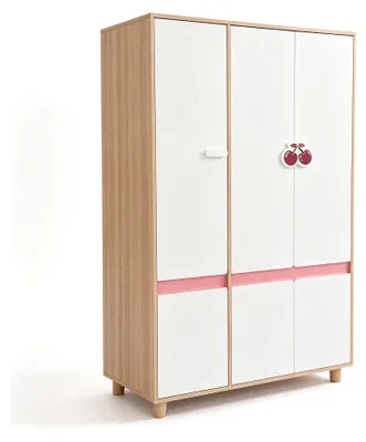 Immagine prodotto di ARMADIO PER BAMBINI GINGER HOME CHERRY, con tre ante, ripiani, appendiabiti e 6 ante, bianco, rosa e legno naturale, dimensioni 120 x 60 x 180 cm