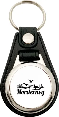 Produktbild von Huuraa Schlüsselanhänger Norderney Strandmotiv Metall mit Kunstleder Schlüsselring Einkaufswagenchip Geschenkidee