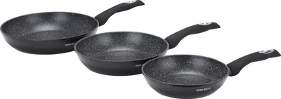 Immagine prodotto di Rosa Bella set di 3 padelle nere 20/20/28 cm, adatte a tutti i tipi di piano cottura, induzione, superficie antiaderente, manici confortevoli RB601