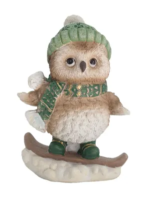 Produktbild von Deko Eule mit Snowboard Uhu Kauz Vogel Figur Skulptur Schneeeule Schleiereule