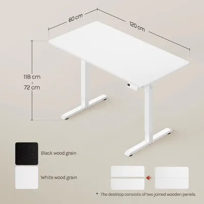 Produktbild von Schreibtisch - Elektrischer Gamingtisch - Höhenverstellbar 72–118 cm - 3 Speicherhöhen - Kollisionsschutz - 120 x 60 cm - Weiß