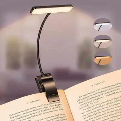Zdjęcie produktu dla Lampa do książki z ładowaniem przez USB-C, wyposażona w 19 diod LED – 3 tryby temperatury barwowej – długa żywotność – giętki uchwyt oświetlający o kącie obrotu 360° – do pracy w nocy