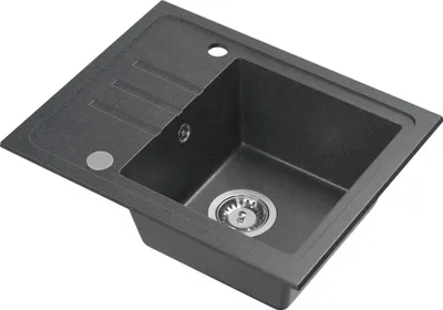 Obrázek produktu pro VBChome Dřez Granite Black 55 x 44 cm Single Bowl Built-In Sink Skvrnitý reverzibilní granitový dřez Sifonové umyvadlo Kuchyňské dřezy