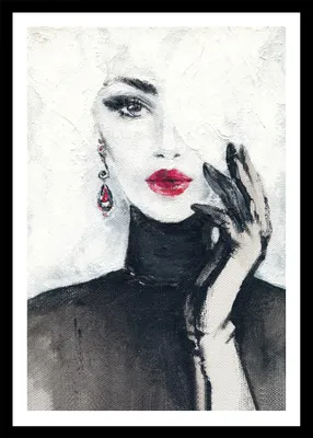 Produktbild von Wandbild gerahmt FRAU MIT ROTEN LIPPEN 50x70 cm – Stilvolles Damenportrait