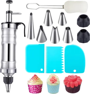 Produktbild von Sonstige Küchenhelfer Dessertspritze, Gebäckspritze aus Edelstahl, 13-teiliges Set, Gefrierfüllspritze mit 6 Düsen und 3 Buttercreme-Patches für Cupca