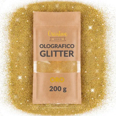 Immagine prodotto di Creative Deco 200g Oro Polvere Brillantini per Decorazioni, Polvere Glitter per Lavoretti | Sottile 0.2mm | Additivo Olografico per Smalto