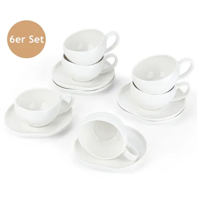 Produktbild von HOMELUX Tassen Set 6er mit Untertassen 200 ml Kaffeetassen Set  Espressotassen Set 6 Personen, Hält Lange Warm Spülmaschinenfest Kaffee Tassen Sets