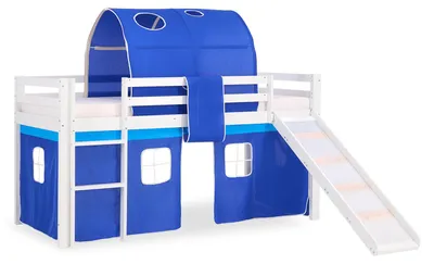 Produktbild von Homestyle4u Hochbett mit Rutsche Leiter Tunnel Weiß Blau 90x200