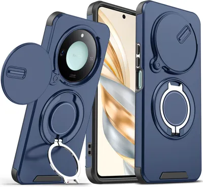 Image de Etui double couche pour Honor X9C Smart, avec couvercle coulissant pour l'appareil photo et anneau magnétique Bleu