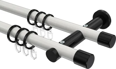 Produktbild von Interdeco Gardinenstange / Vorhangstange Weiß / Schwarz, Typ Platon Santo (Kappe), 20 mm Ø 2-läufig, 480 cm