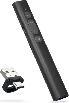 Zdjęcie produktu dla Wskaźnik prezentacyjny Bisofice do programu PowerPoint, pilot PPT z podwójnym odbiornikiem USB/Type-C, bezprzewodowy, z możliwością ładowania, pilot do prezentacji, kompatybilny z systemami MAC/Windows/Linux, przeznaczony do laptopów Mac, zasięg pilota 50 m, obsługuje funkcje przewijania stron/trybu pełnoekranowego/hiperłączy, Plug-and-Play