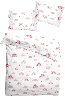 Produktbild von Soma Renforcé Baby Wende Bettwäsche 100x135cm Regenbogen Wolke pink rosa weiß
