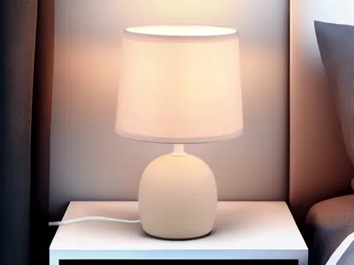 Produktbild von LED Tischleuchte rund 1 flammig Keramikfuß Stofflampenschirm Beige, Höhe 26cm