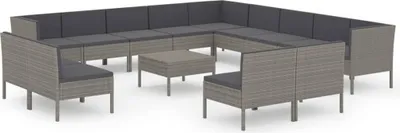 Produktbild von vidaXL 14-tlg. Garten-Lounge-Set mit Auflagen Poly Rattan Grau