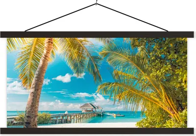Produktbild von MuchoWow® Textilposter Tropisch - Strand - Palme 60x30 cm mit schwarzem Rahmen - Textilien