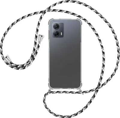 Produktbild von Handykette Backcover-Schutzhülle mit Band (Metall silberfarben) für Motorola Moto G53 5G (6.5'') - schwarz/grau/weiß