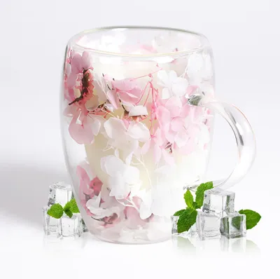 Immagine prodotto di Bicchieri da caffè a doppia parete con motivo floreale, capacità 350 ml, in vetro borosilicato, set da 2