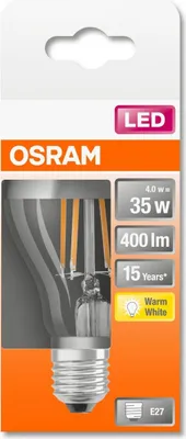 Produktbild von Osram LED Filament Leuchtmittel Birnenform 4W fast 40W E27 Kopfspiegel silber warmweiß 2700K