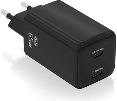 Produktbild von Aisens GaN Wall Charger ASCH-65W2P040-BK/ 2xUSB Type-C/ 65W