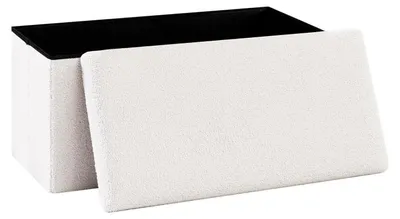Produktbild von Faltbare Bouclé Sitzbank mit Stauraum 76.5x38x38 cm Cremeweiß