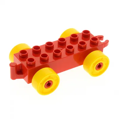 Produktbild von 1x Lego Duplo Anhänger 2x6 rot Rad gelb Schiebe Zug Kupplung offen 11248c01