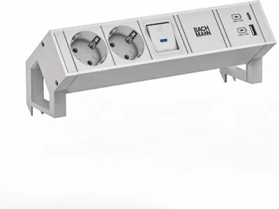 Productafbeelding van BACHMANN DESK2, wit, 2x CEE7/3 stopcontacten, 1x USB A/C poort, 22W, 0,2 meter, GST18