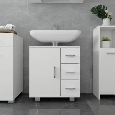 Obrázek produktu pro ML-Design skříňka pod umyvadlo bílá, 60x60,8x33 cm, koupelnová skříňka pod umyvadlo s dvířky a 3 zásuvkami, dostatek úložného prostoru