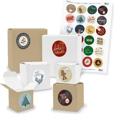 Produktbild von itenga SET 24x kleine Geschenkboxen mit Sticker Weihnachten Mix (Motiv 47 V03)