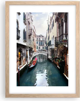 Produktbild von Gerahmtes Poster - Rahmen in heller Eiche - Boot Brücke Tourismus Venedig - 30x40 cm - Wand Bild - Wanddeko - Wandbilder - Wandposter - Bilderrahmen - Bilder - Kunstdruck - Wandbild - P2NPA30x40-2157