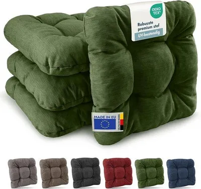 Zdjęcie produktu dla Zestaw poduszek siedziskowych Famanu, 4 sztuki, 40x40 cm, ciemnozielone - odporne na promieniowanie UV i wytrzymałe poduszki do użytku wewnątrz i na zewnątrz