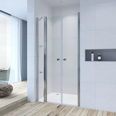 Produktbild von Nischentür Drehtür Duschtür Pendeltür Duschwand 130x197cm Schwingtür Duschabtrennung mit Festteil und Duschablage 6mm Sicherheitsglas mit Nanobeschichtung Duschkabinen
