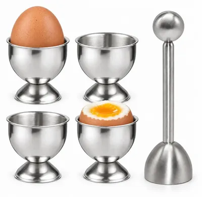Eierbecher-Set aus Edelstahl, 4 Stück + Eieröffner