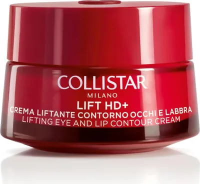 A red jar of Collistar Lift HD+ Lifting Eye and Lip Contour Cream.