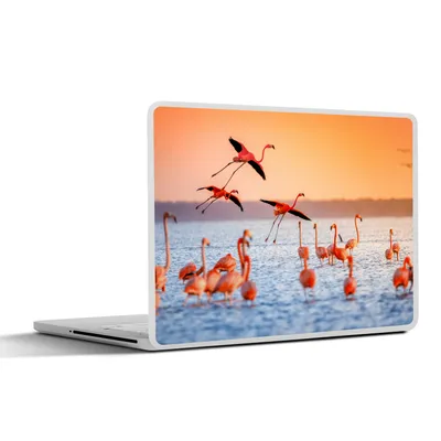 Produktbild von MuchoWow® Laptop Aufkleber Sticker Cover Vogel - Flamingo - Wasser - Sonnenuntergang - Rosa 40x30 cm - Laptop Dekoration - Selbstklebend