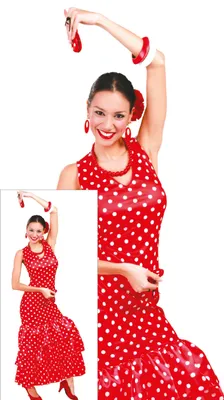 Produktbild von Flamenco Kleid für Damen rot mit weißen Punkten Flamenca Kostüm Spanierin Tänzerin Karneval Fasching, Größe: 36 - 38 (S) Farbe: Rot
