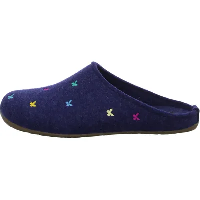 Produktbild von Haflinger Damen Hausschuh Pantoffel Wollfilz Stickerei Everest Farfalline 484014, Größe:42 EU, Farbe:Blau