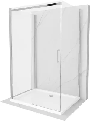 Produktbild von Mexen Omega Duschabtrennung, 3-wändig, einziehbar 110 x 90 cm, transparent, chrom + Duschwanne Flat - 825-110-090-01-00-3s-4010