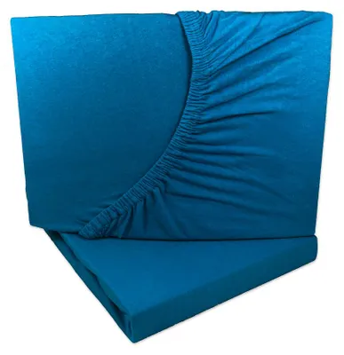 Produktbild von 2er Set Jersey Spannbettlaken Petrol Blau 90x200 - 100x200 cm 100% Baumwolle