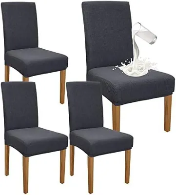 Produktbild von Granbest Premium Wasserdicht Esszimmer Stuhl Abdeckungen Satz Von 4, Stretch Hohen Zurück Stuhlhussen Slipcover Für Esszimmer, Abnehmbaren Stuhl Schutz Für Bankett, Küche, Party (4er Set, Grau)