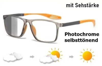 Produktbild von GKA Photochrome Sonnenbrille 2,0 orange grau Lesebrille mit Sehstärke selbsttönend Brille mit Vollrahmen
