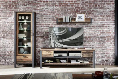 Produktbild von Innostyle Cardiff Wohnwand Holzwerkstoff Used Style Optik Dark inkl. LED-Beleuchtung
