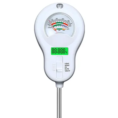 Produktbild von Bodenfeuchtemesser 6-in-1, Bodenprüfer für pH-Wert, Feuchtigkeit, Licht, Fruchtbarkeit & Temperatur, 90° Drehbarer LCD-Bildschirm, für Gartenbau, Rasenflächen und Landwirtschaft