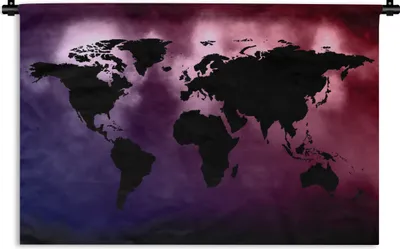 Produktbild von MuchoWow® Wandteppich Wandbehang Weltkarte - Schwarz - Rosa 150x100 cm Tapisserie Dekoration Wandtuch - Waschbar - Tapisserien - Wand-Decke