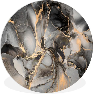 Produktbild von MuchoWow® Rundes Wandbild - Runde Bilder Grau - Luxus - Gold - Marmor Ø 90 cm Kreis Wanddekoration Kunststoff - Wandkreis - Wandschmuck - Wand-Kreis - Wohnzimmer - Bild - Runde - Wanddeko - Dibond - Kunstdrucke