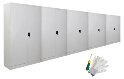 Produktbild von Mega Deal | 5x Flügeltürenschrank ELEPHANT mit 2 Türen, abschließbar | HxBxT 180x120x40cm | 4 Ebenen | Stahl mit Pulverbeschichtung | Lichtgrau | Spind Aktenschrank Metallschrank Werkstattschrank Mehrzweckschrank