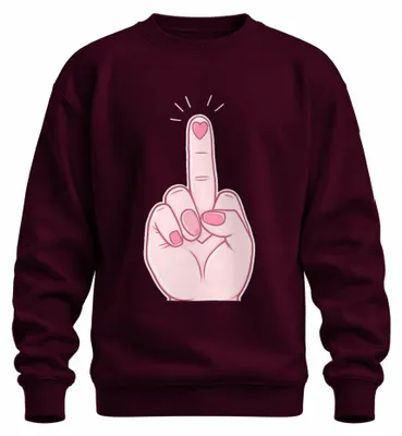 Imagen del producto de Sudadera con estampado de un corazón con un dedo medio, diseño sarcástico, color burdeos, talla XL, ideal para regalo