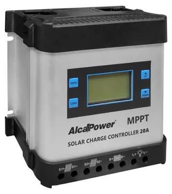 Obrázok produktu pre Solárny regulátor nabíjania Alcapower MPPT 20 A, 12 V/24 V, LCD displej, solárny výkon až 480 W, účinnosť 95 %, stupeň krytia IP20.
